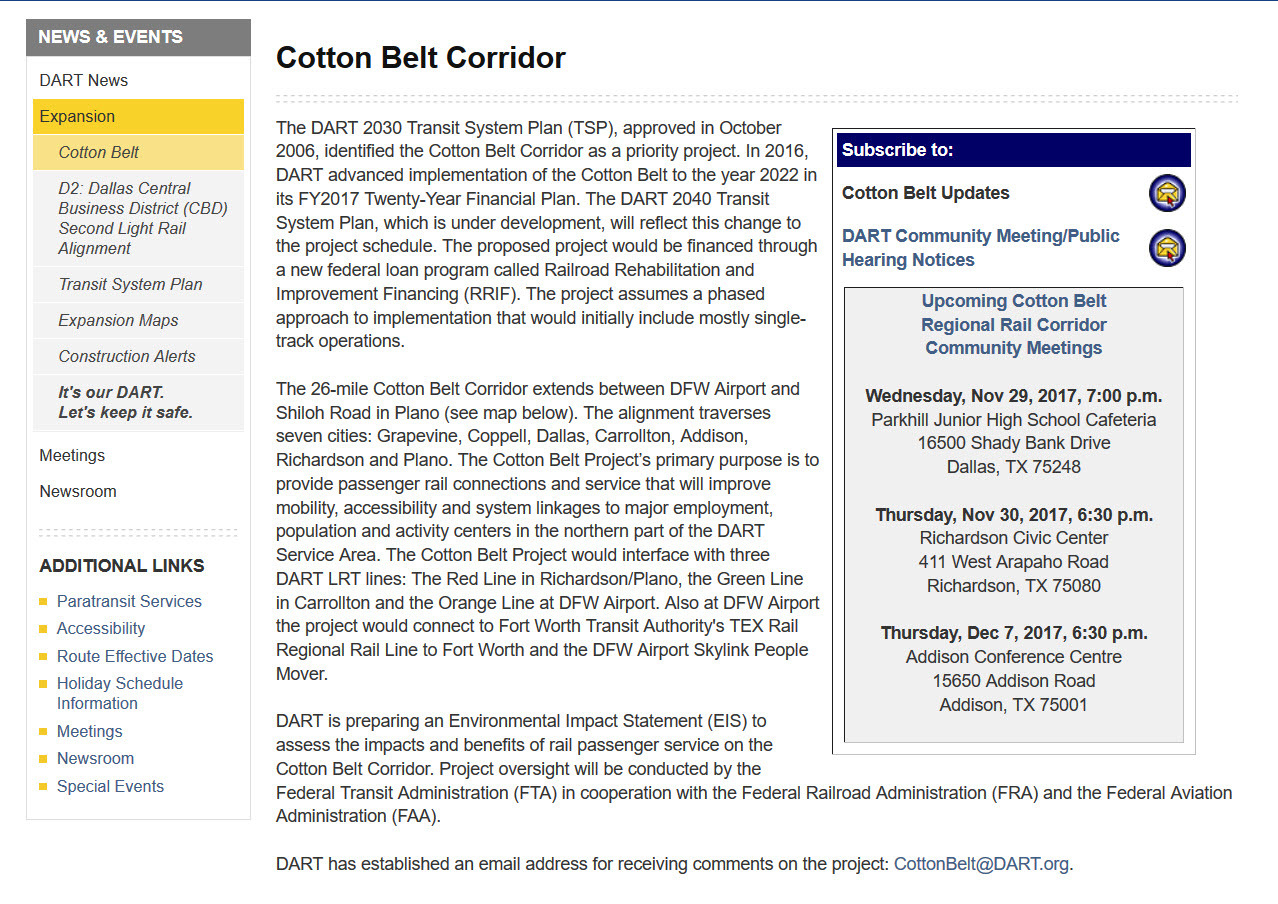 Public Meetings On The DART Cotton Belt Corrid